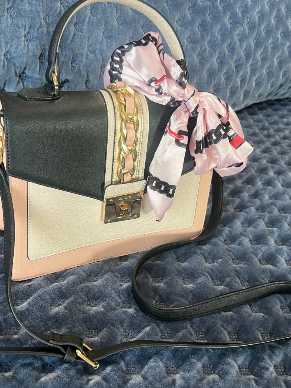 ALDO Multi-tone Satchel with Removable Strap. Gold-tone Zipper and Hardware.